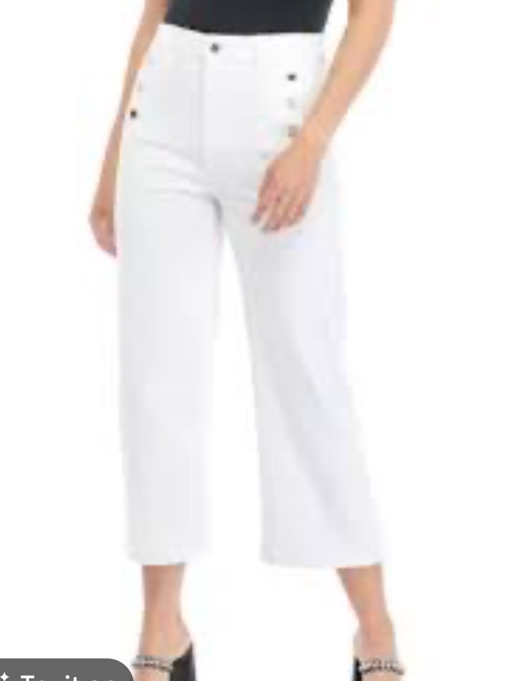 Karl Lagerfeld White Cropped Sailor Jeans with silver Buttons